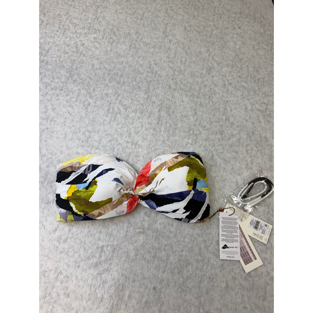 CALIA Twisted Bandeau Bikini Top Collage Pure White Multi Color Womans M NEW